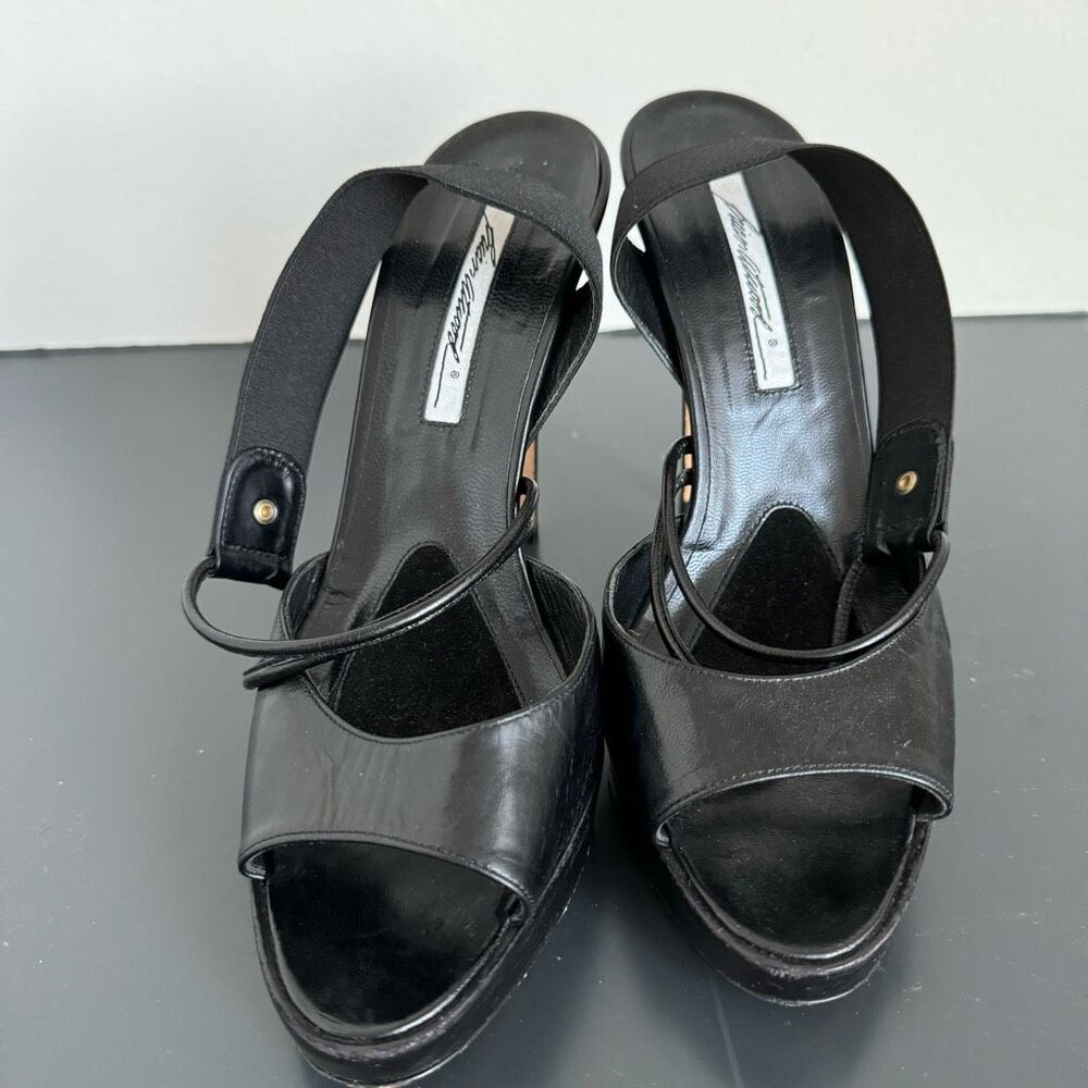 Brian Atwood Black Leather Party Dancing Sexy Platform Y2K 2000’s Size 9.5 EU 40 - Picture 6 of 11
